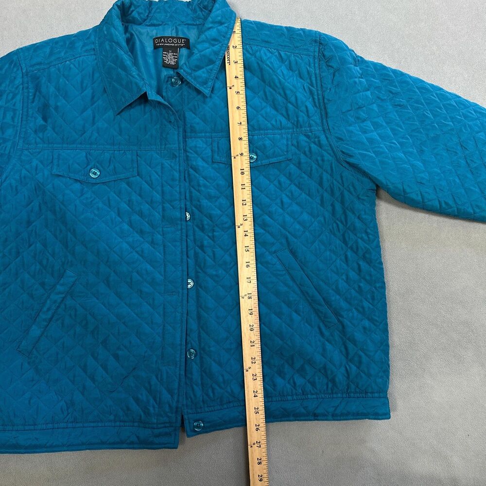 Dialogue Quilted Jacket Womens 1X Tourquoise Silk Button Up Diamond Pattern - Picture 5 of 12